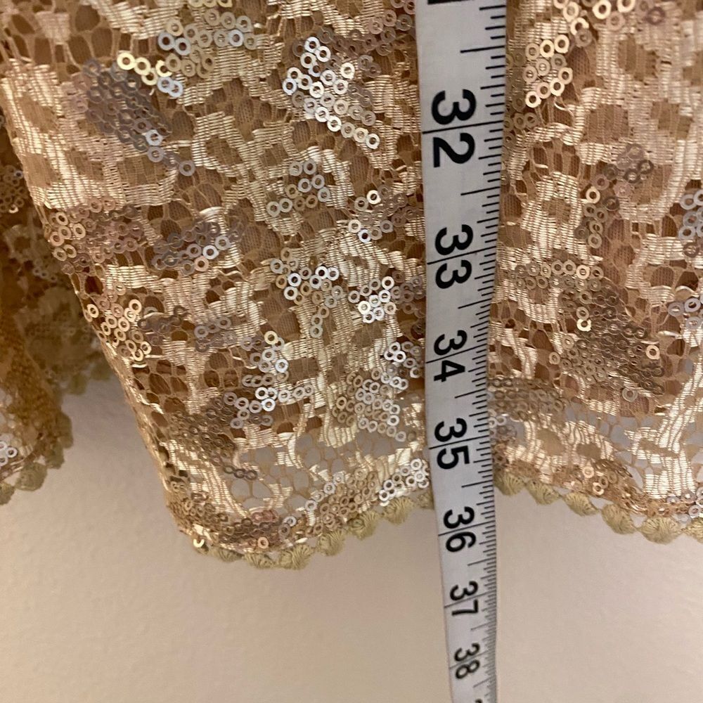 C. Luce Gold champagne all over Sequins formal Dress v neck cap sleeve NYE L - Picture 11 of 15